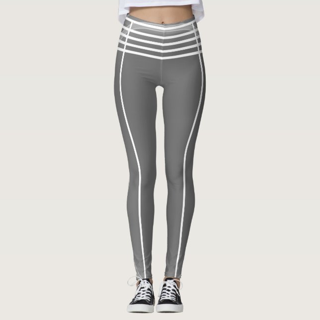 Legging Cinzas e Linhas Brancas Padrão Atletico Futurístic (Frente)