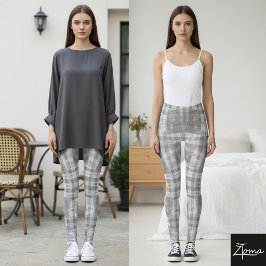 Legging cinzas e xadrezes brancas