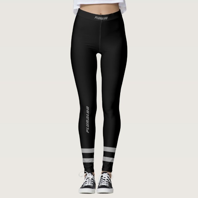 Legging Cinzas negras monogramas esportivas (Frente)