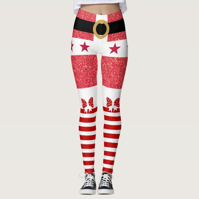 Legging Cinzas Vermelhas e Estirpes Brancas Estrelas Papai (Frente)