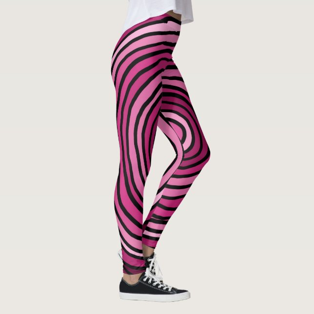 Legging Circular Listrado Rosa e Preto Abstrato (Direita)