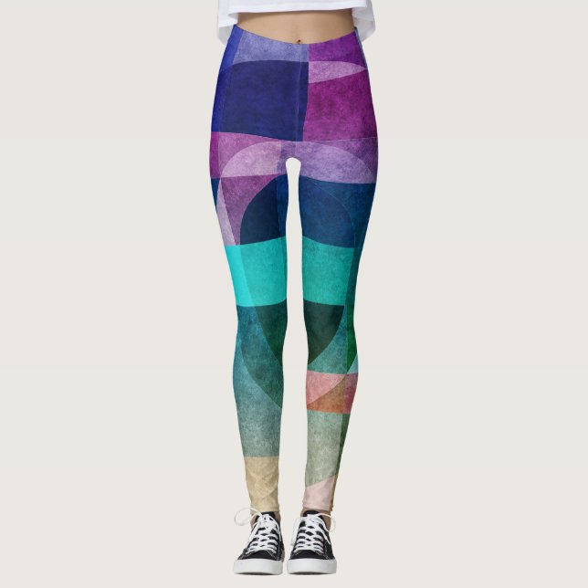Legging Círculo cor-de-rosa azul abstrato geométrico (Frente)