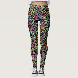 Legging círculos 3D em caneleiras pretas do fundo