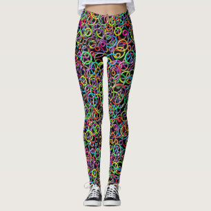 Legging círculos 3D em caneleiras pretas do fundo