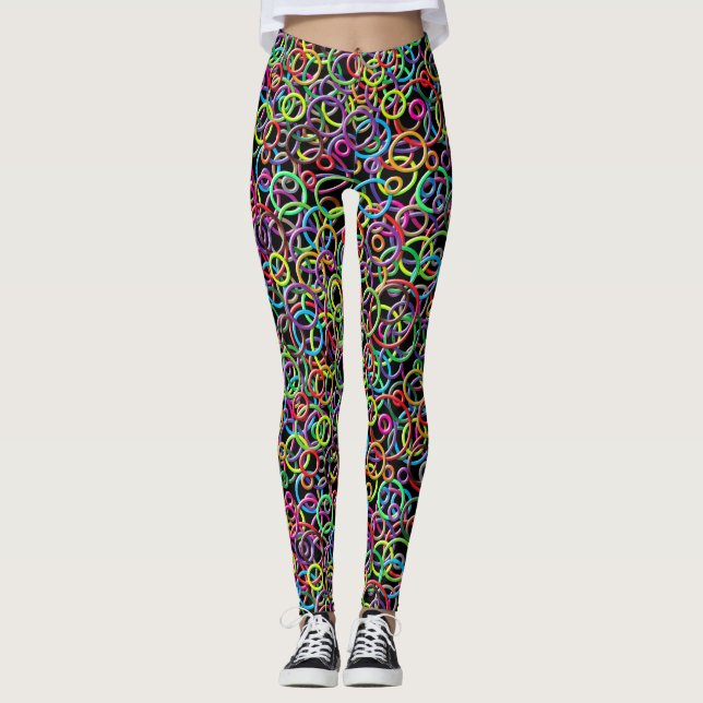 Legging círculos 3D em caneleiras pretas do fundo (Frente)