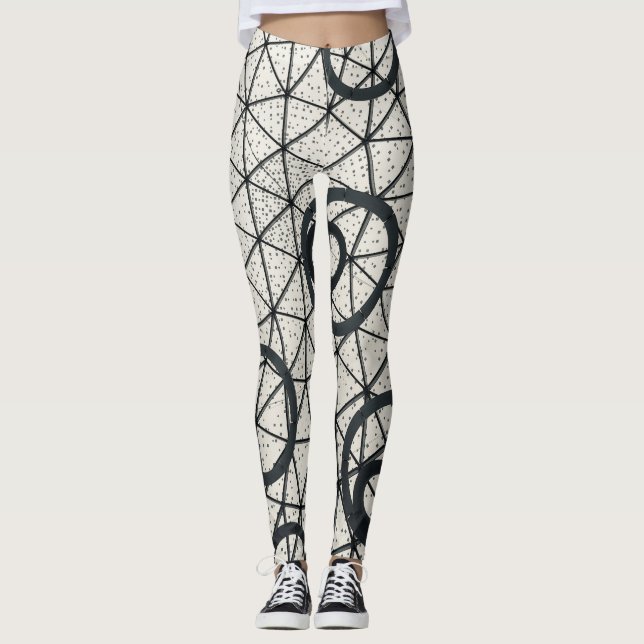 Legging Círculos Abstrato preto e branco (Frente)