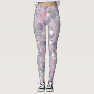 Legging Círculos abstrato púrpura com acentos de tiras de