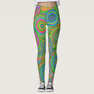 Legging Círculos abstratos em mod retro, verde e laranja-v