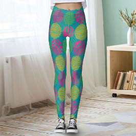 Legging Círculos Abstratos Geométricos Coloridos em Azul T