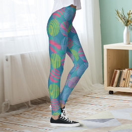 Legging Círculos Abstratos Geométricos Coloridos Sobre Azu