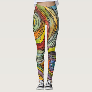 Legging Círculos Coloridos de Aquarela Linhas de Tinta Pon