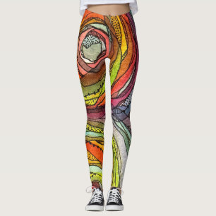 Legging Círculos Coloridos de Aquarela Linhas de Tinta Pon