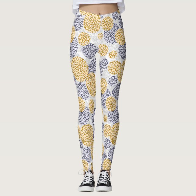 Legging Círculos com impressão de pele-leopardo amarela e  (Frente)