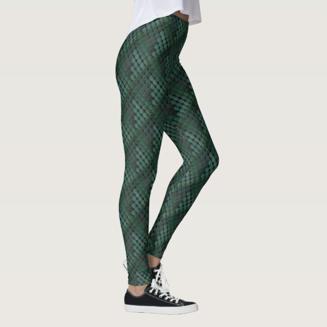 Legging Círculos de massa verde-opaco, aspecto de réptil (Direita)
