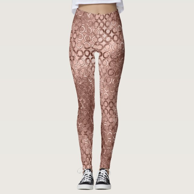 Legging Círculos de Rosa Dourado Brilhante Luxuoso Brilho  (Frente)