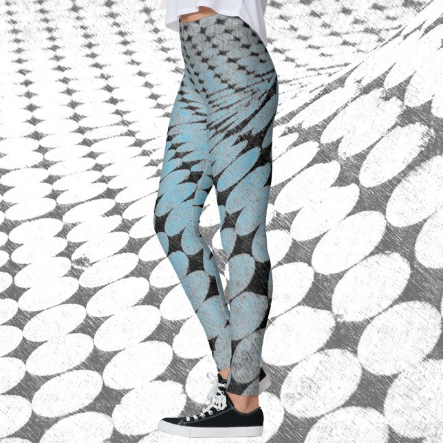Legging Círculos e Diamantes Cinza Padrão Azul Edgy Chic (Criador carregado)