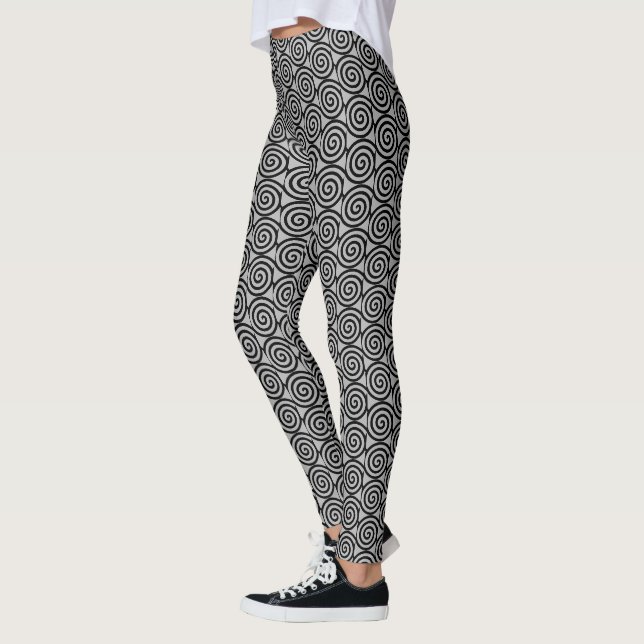 Legging Círculos Elegantes de Espiral Abstrata em Cinza (Esquerda)