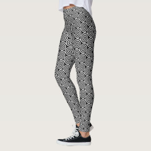 Legging Círculos Espirais Abstratos Elegantes em Preto e B