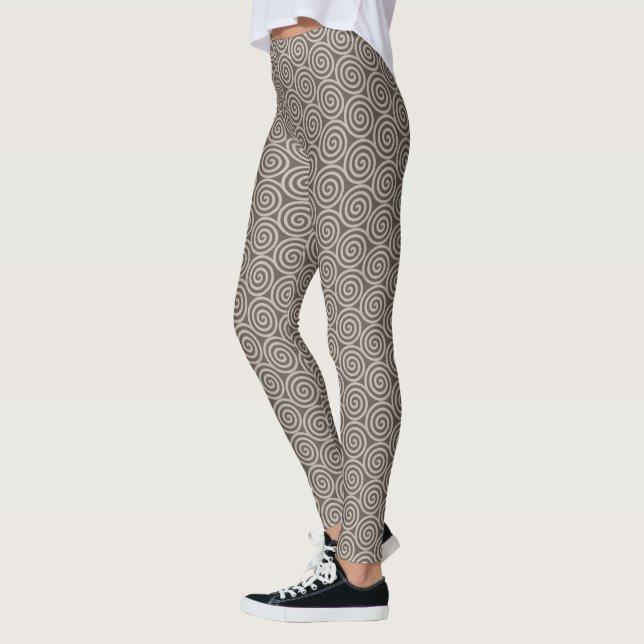 Legging Círculos Espirais Elegantes Abstrato em Castanho (Esquerda)