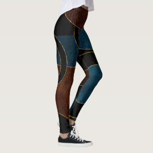 Legging Círculos Geométricos Abstratos Dourado Brilho em