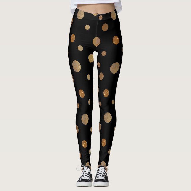 Legging Círculos ouros Bolinhas Preto Geométrico (Frente)