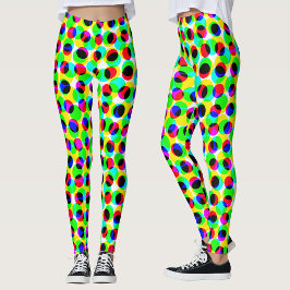 Legging Círculos Pontos Cor Neon Geométrico Abstrato Verde