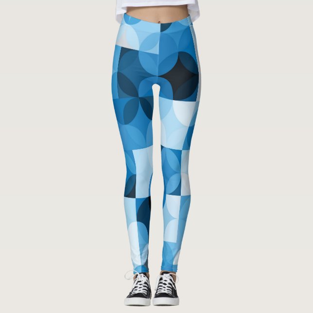 Legging Círculos Sem Costura: Abstrato Azul Vintage (Frente)
