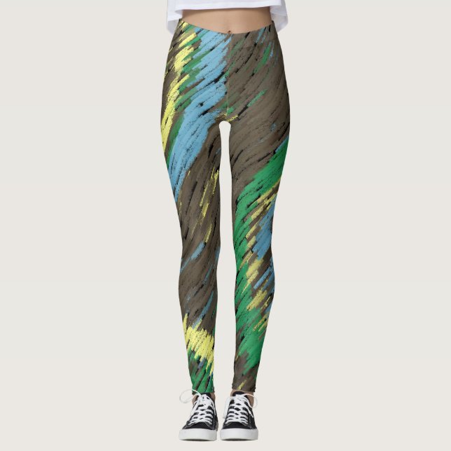 Legging círculos verdes amarelos castanhos abstrato arte m (Frente)