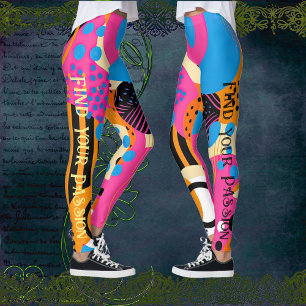 Legging Citação de Cores Vibrantes do Padrão de Abstrato d