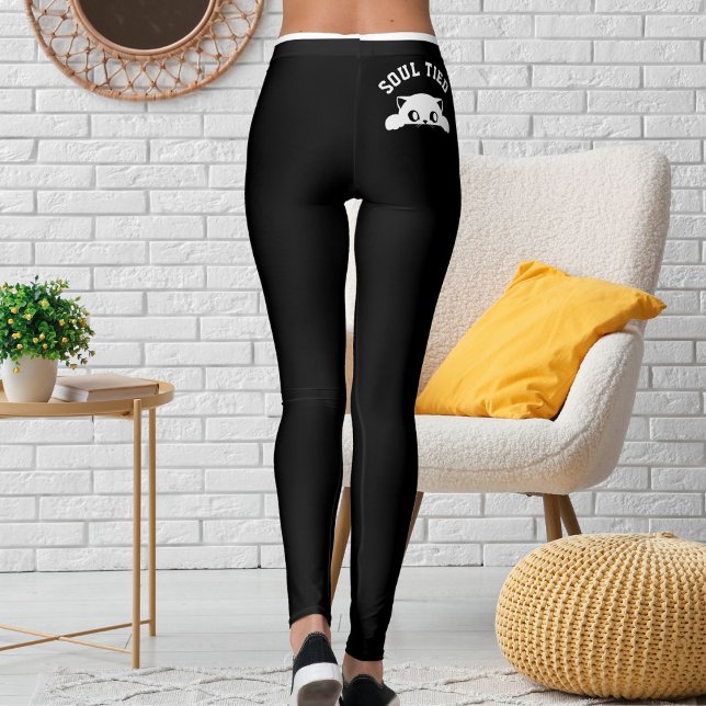 Legging Citação Personalizada de Mãe de Gato Preto e Branc (Criador carregado)