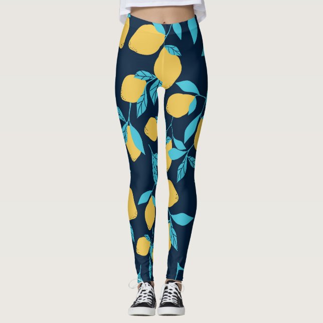 Legging Citros simples: limões em azul. (Frente)