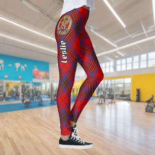 Legging Clan Leslie Crest sobre o Red Tartan