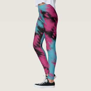 Legging Classe Azul Lavanda Rosa Padrão Abstrato Tie Dye