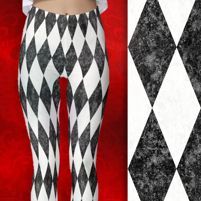 Legging Classic Black White-Ice Harlequin Diamond Argyle (Close-up of black/white texturing)