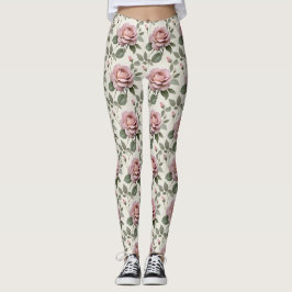 Legging Classic English Roses In Soft Shades Of Pink 