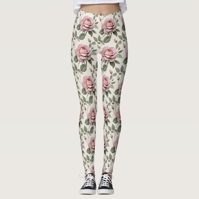 Legging Classic English Roses In Soft Shades Of Pink  (Frente)