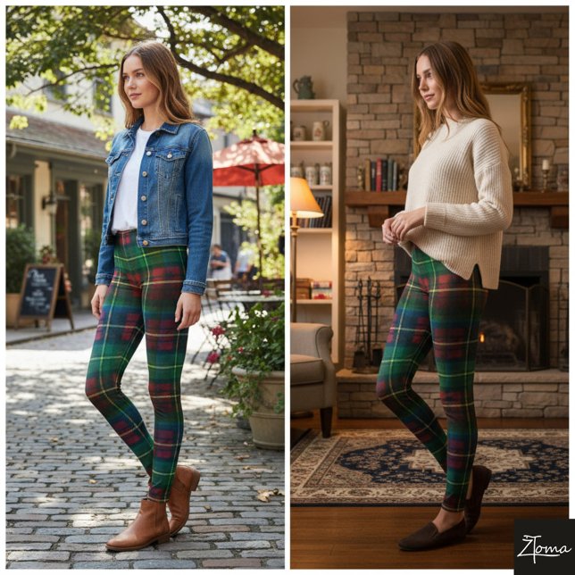 Legging Classic Green Red Square Christmas Tartan (Criador carregado)