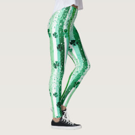 Legging Classic Green White Vertical Stripes Shamrocks
