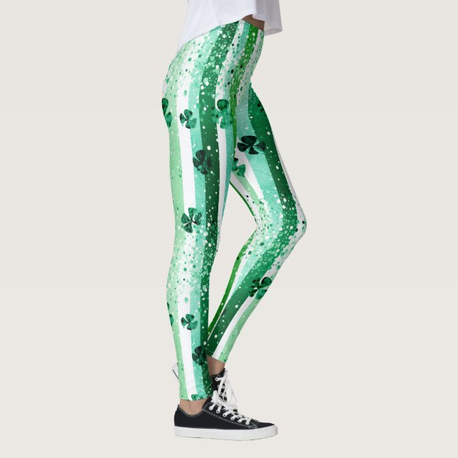 Legging Classic Green White Vertical Stripes Shamrocks (Direita)