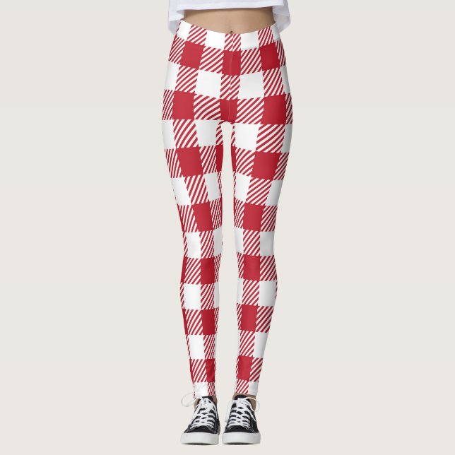 Legging Classic Red and White Gingham Checkered Pattern (Frente)