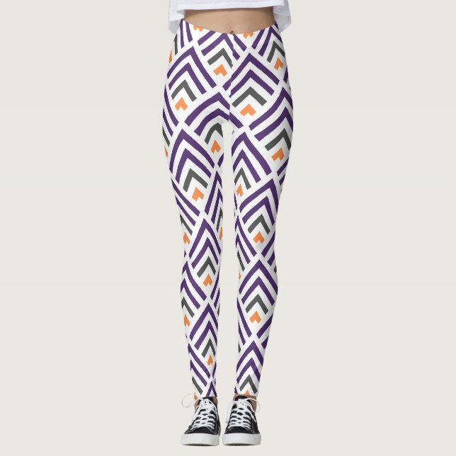 Legging Clássica geométrica moderna branca púrpura (Frente)