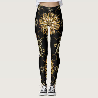 Legging Clássica Vintage: Ouro Oriental Sem Costura.