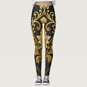 Legging Clássico Barroco Ornamental Dourado Luxo