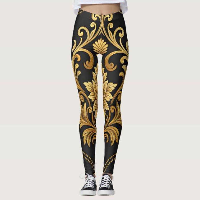 Legging Clássico Barroco Ornamental Dourado Luxo  (Frente)