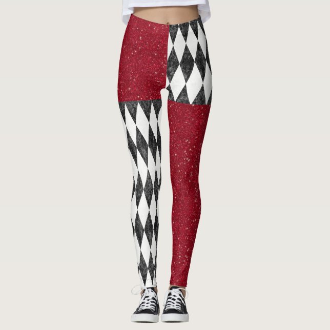 Legging Clássico Black White Harlequin Diamond Argyle (Frente)