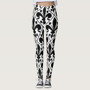 Legging Clássico francês da flor de lis preto e branco