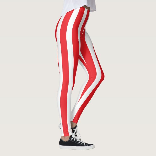 Legging Clássico Listrado de Vermelho e Branco Elegante (Direita)