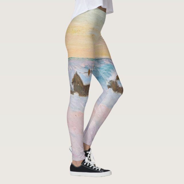 Legging Claude Monet - Paisagem Noruega, Casas Azuis (Direita)