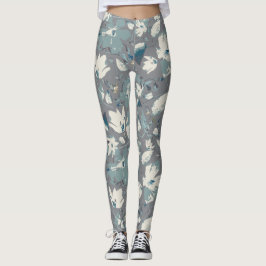 Legging Clematis Vine Cinza Azul Creme Aquarela Floral