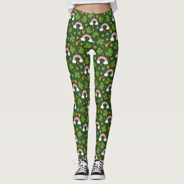 Legging Clover Rainbow St. Patrick’s Day Pattern (Frente)